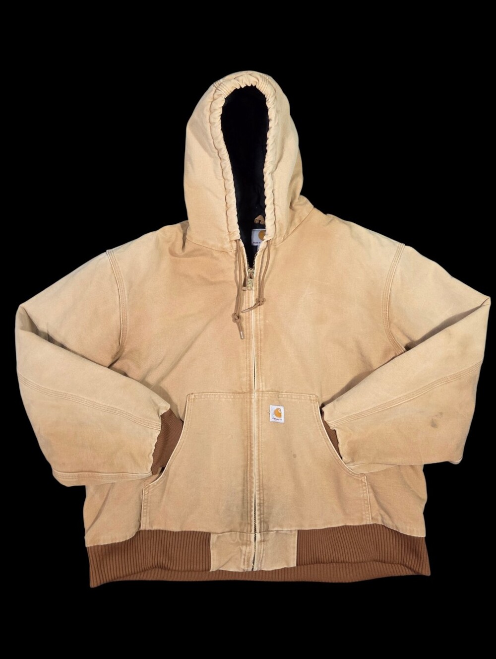 Carhartt J140 BRN Duck Canvas Hooded Jacket USA Streetwear Work Outdoor 2XL Tan